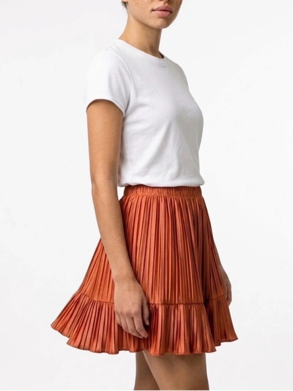 Zara Orange Pleated Ruffle Hem Mini Skirt Summer Vacation Flowy Lightweight